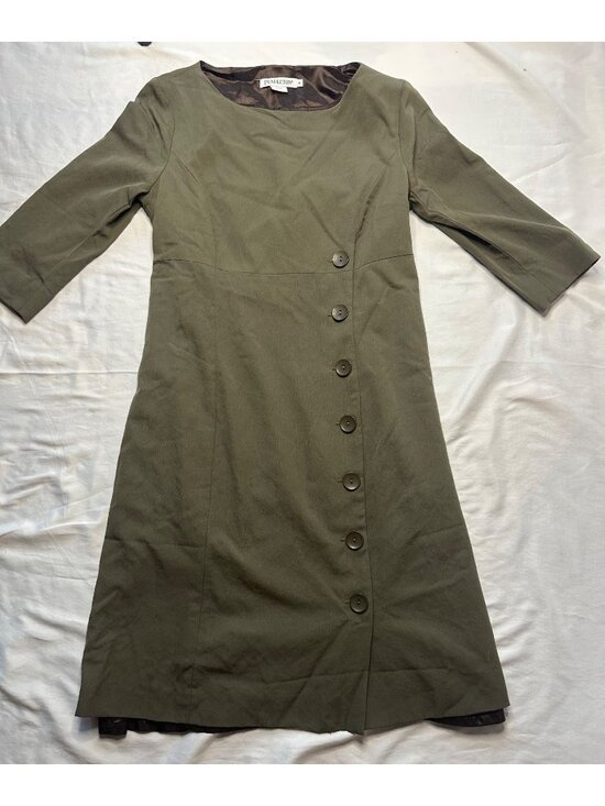 Pendleton Dresses & Skirts - Vintage Pendleton 100% Wool Womens Olive Green Asymmetrical Button Midi Dress (6